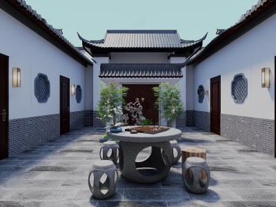 中式居家庭院3D模型下载